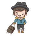 Cartoon tourist with travel case.